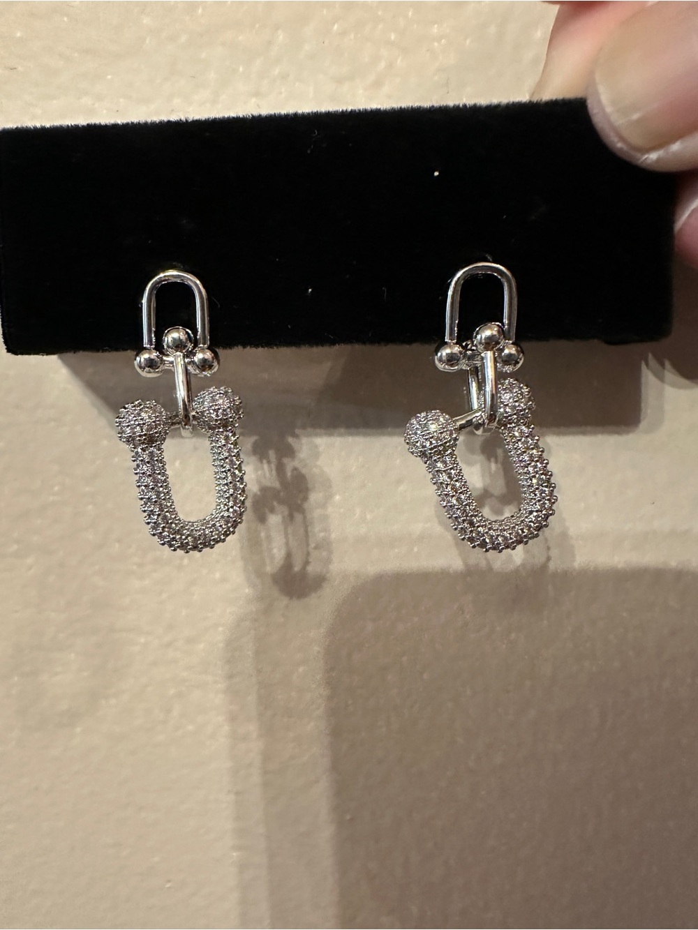Silver Crystal Pave U-Drop Earrings